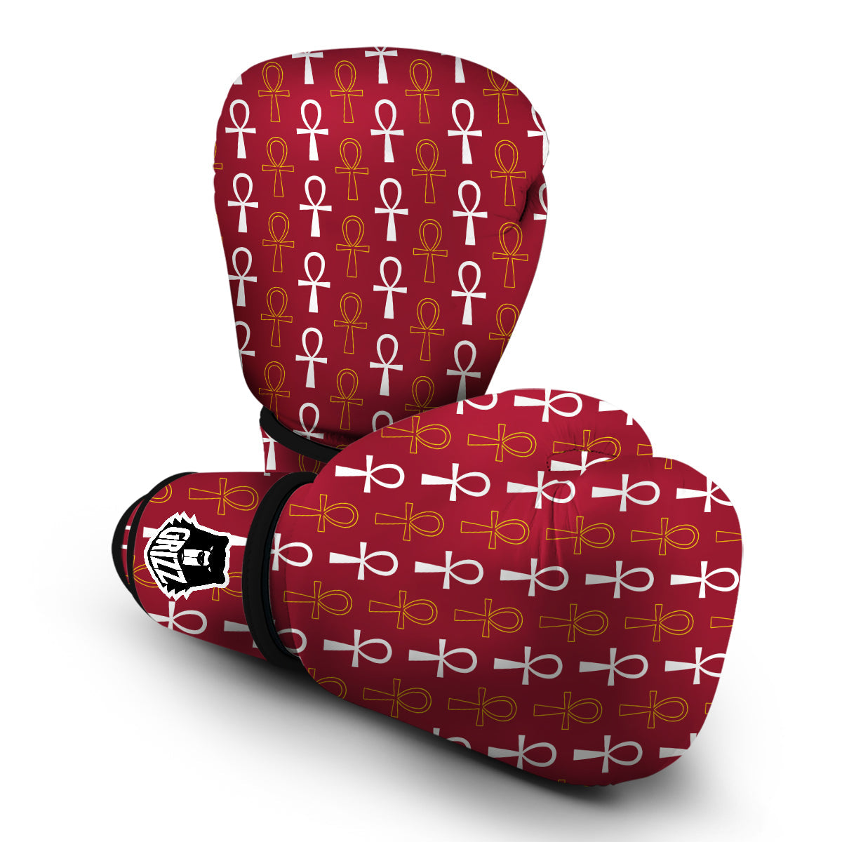 Red Ankh Print Pattern Boxing Gloves-grizzshop