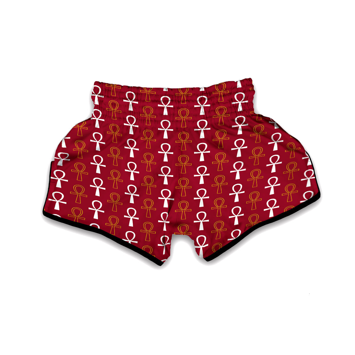 Red Ankh Print Pattern Muay Thai Boxing Shorts-grizzshop