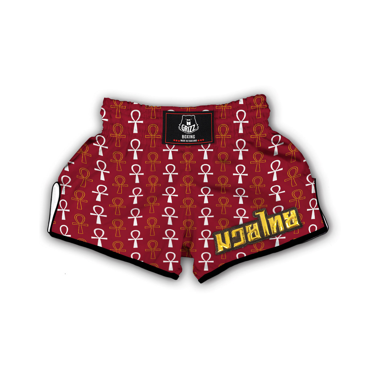Red Ankh Print Pattern Muay Thai Boxing Shorts-grizzshop
