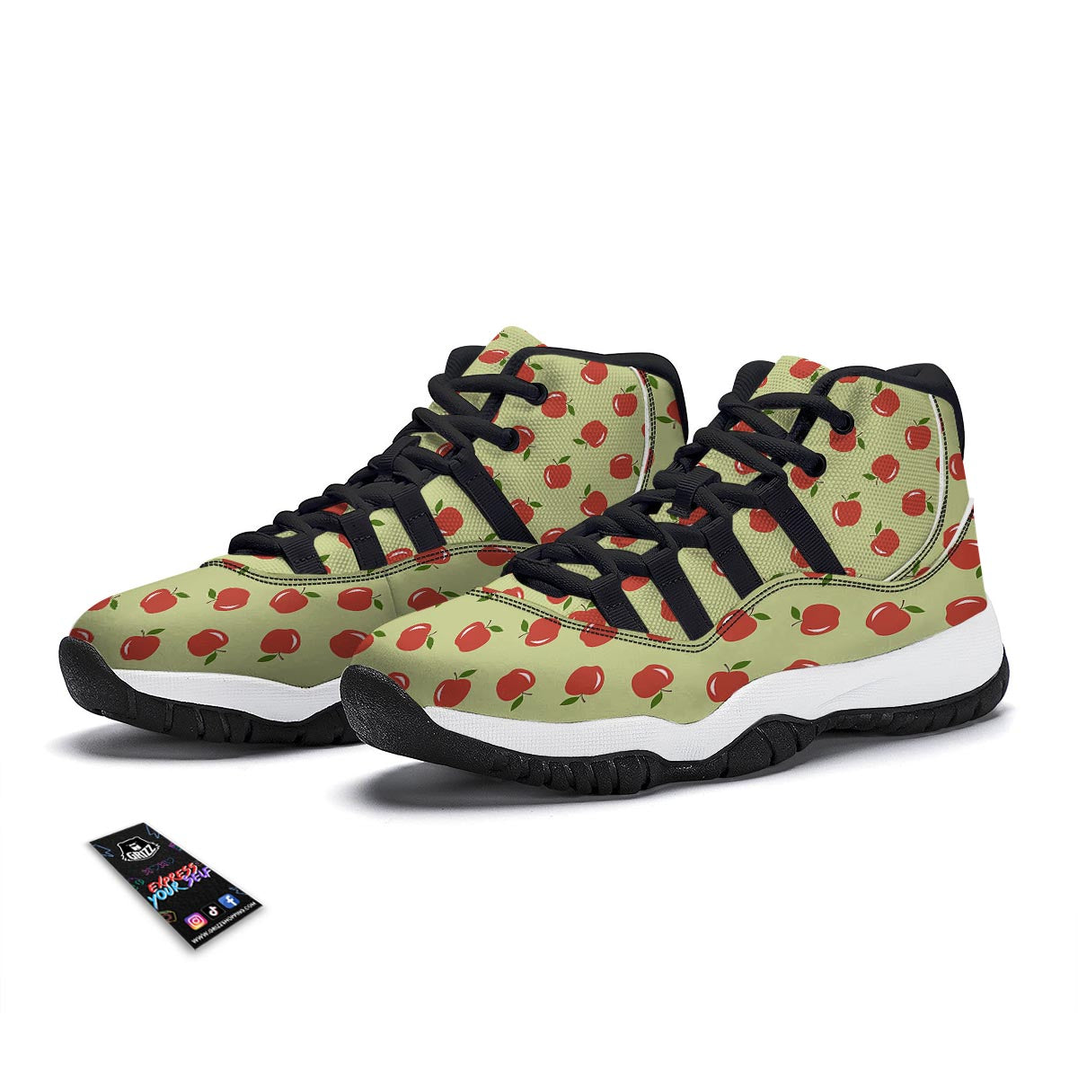 Red Apple Print Pattern Black Bball Shoes-grizzshop