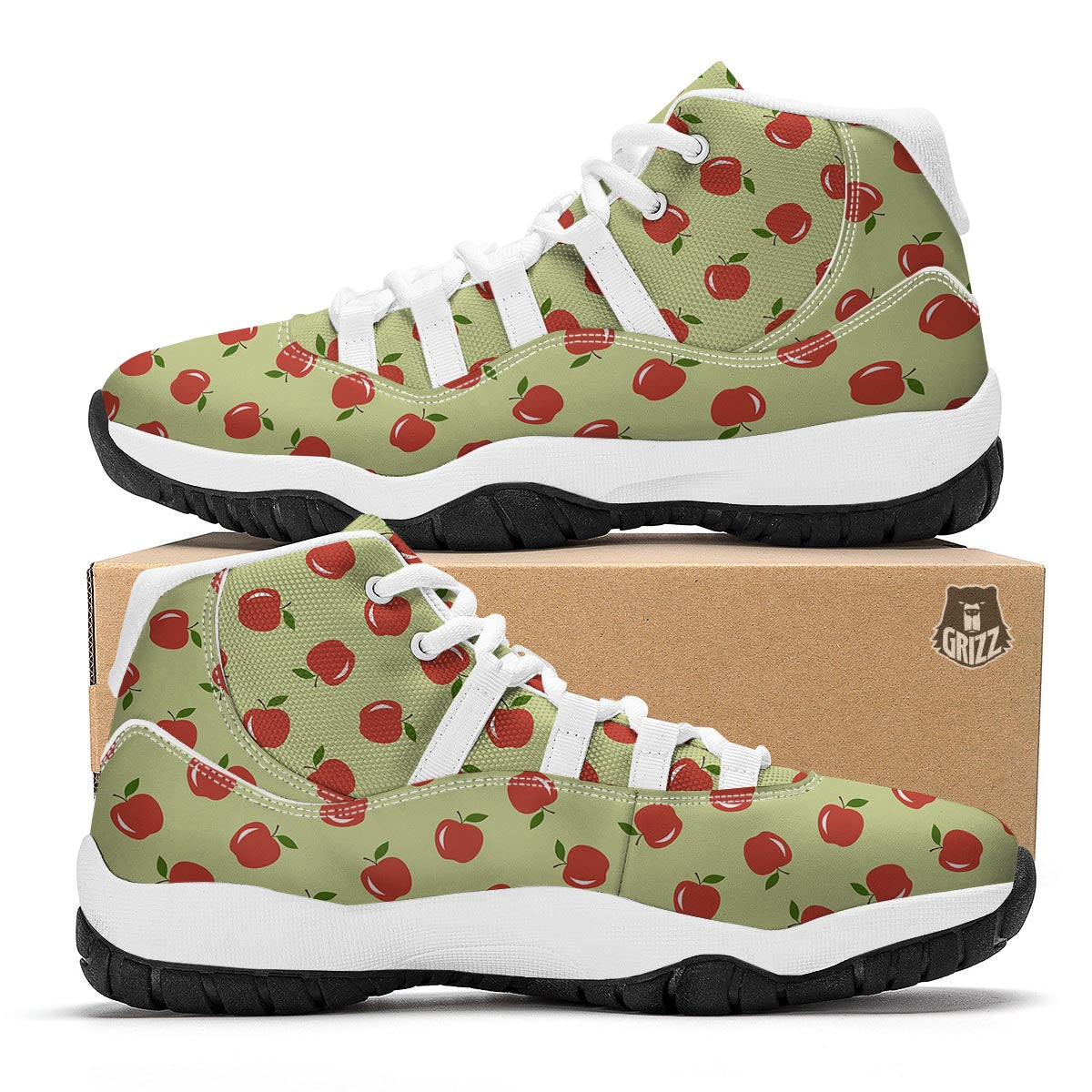 Red Apple Print Pattern White Bball Shoes-grizzshop