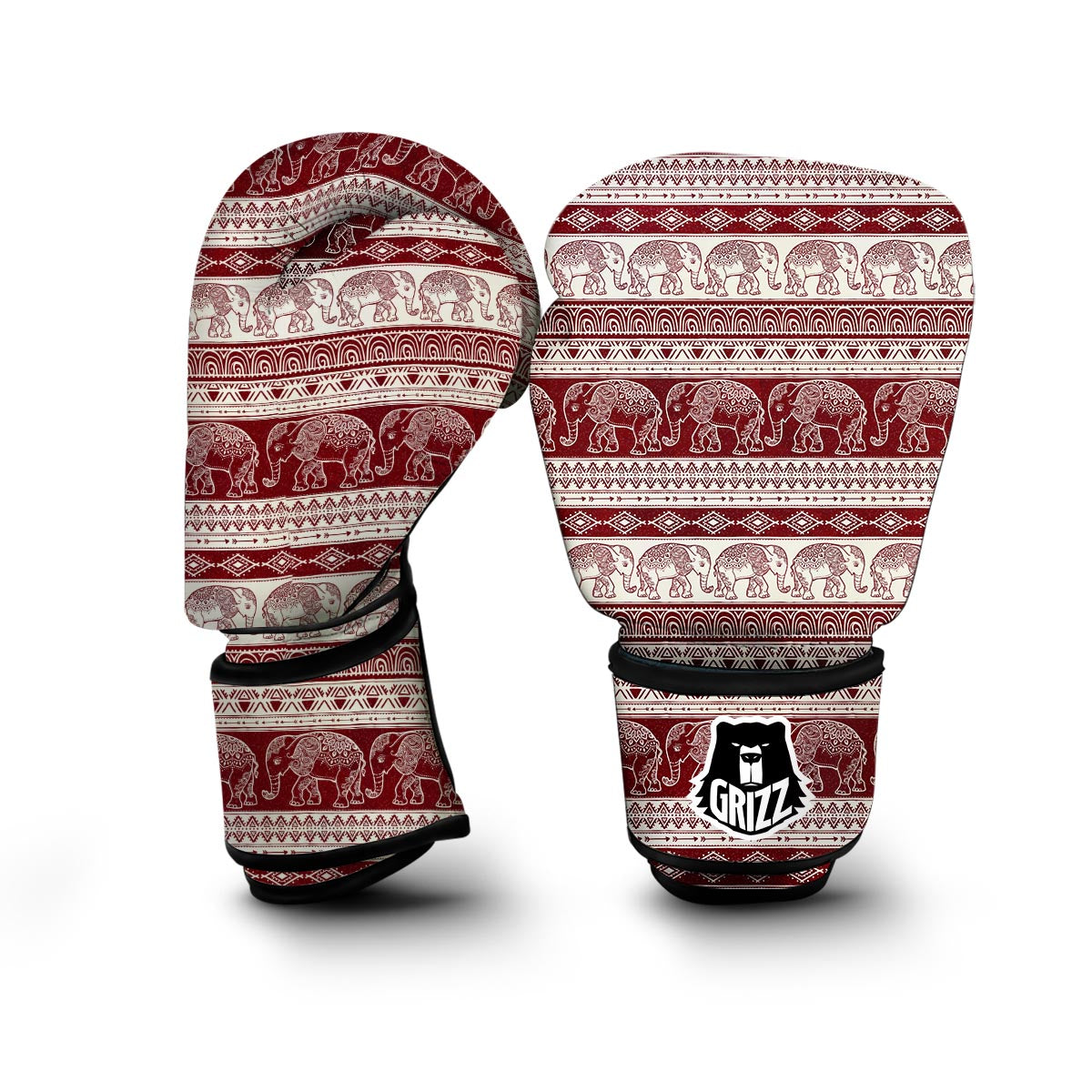 Red Aztec Elephant Pattern Print Boxing Gloves-grizzshop