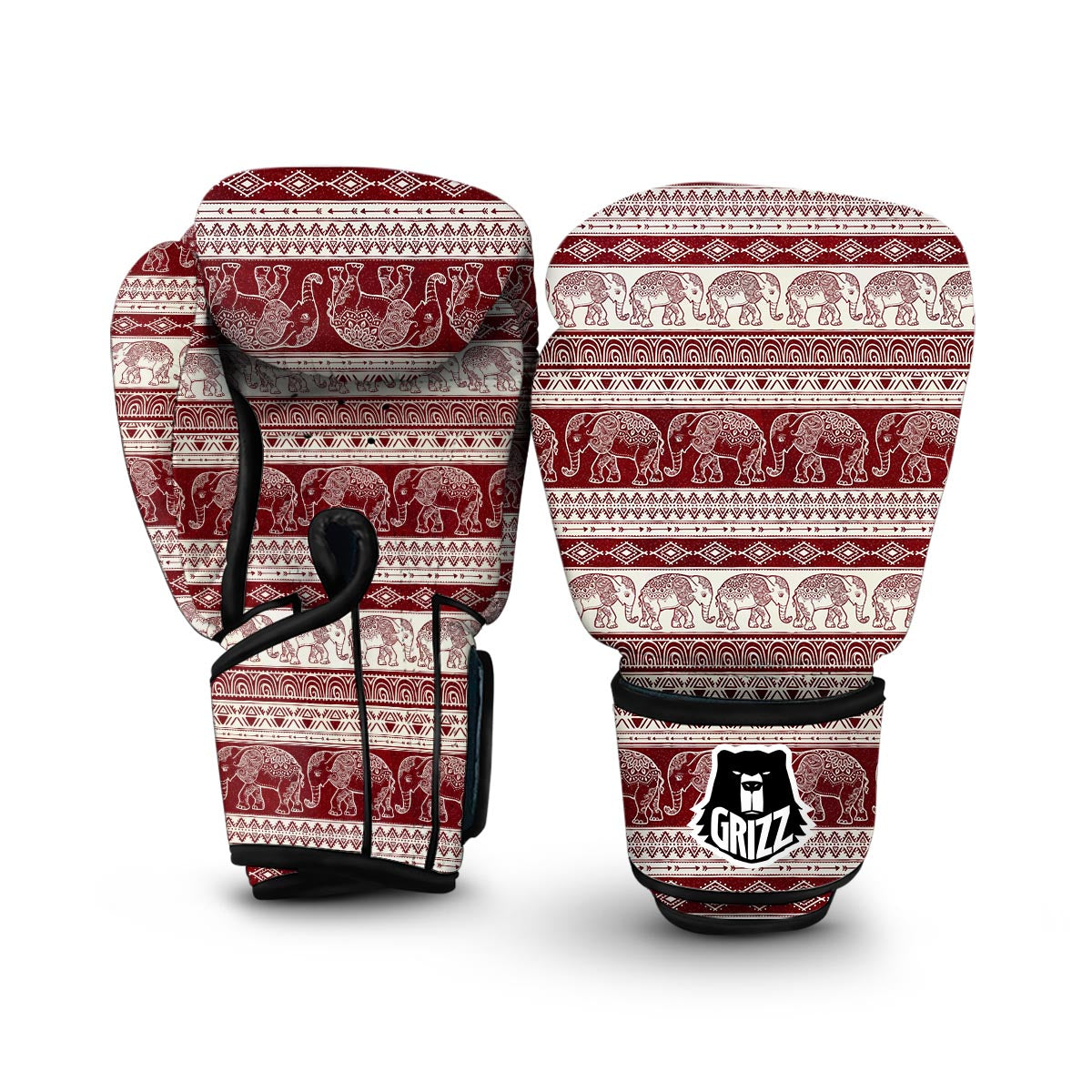 Red Aztec Elephant Pattern Print Boxing Gloves-grizzshop