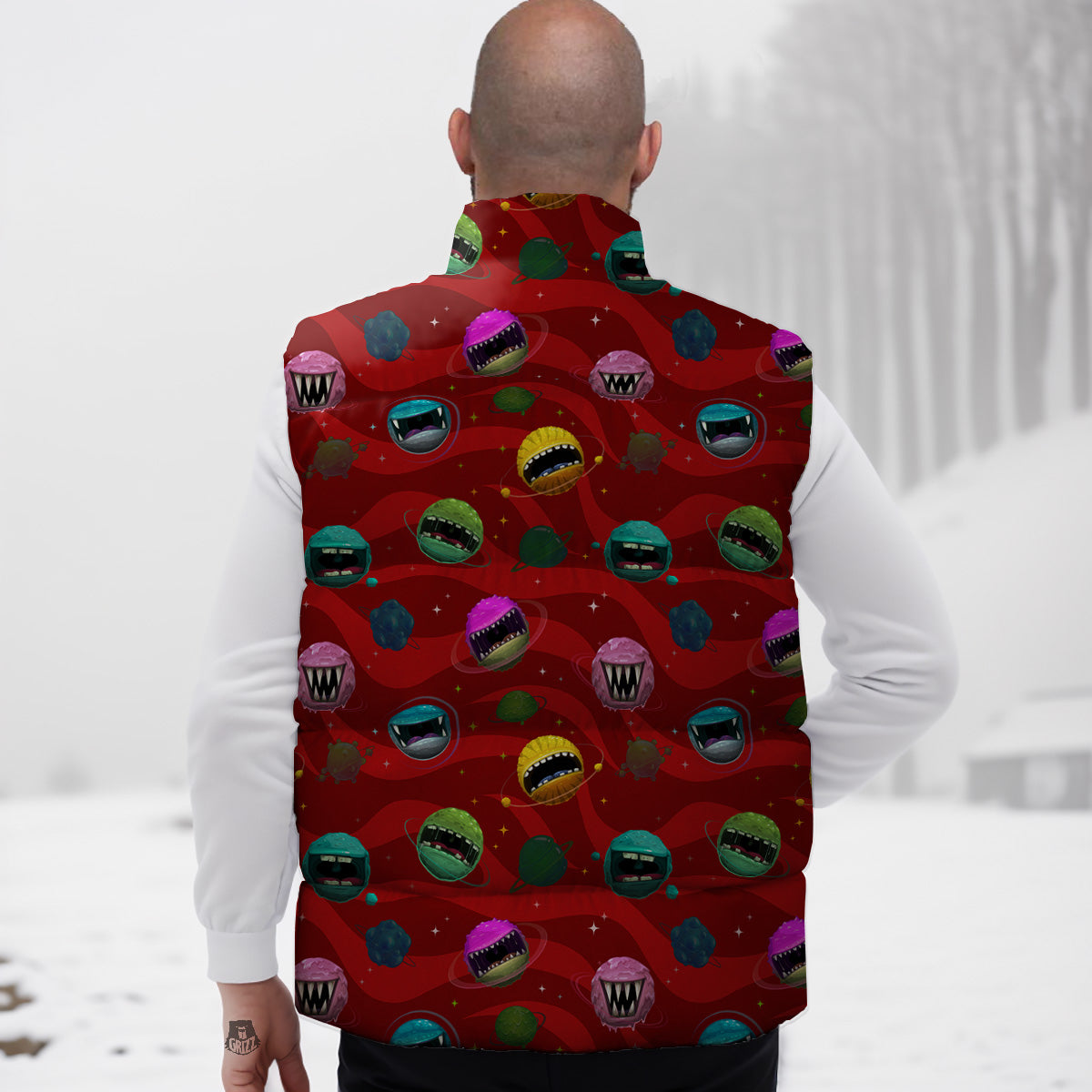 Red Aztec Elephant Pattern Print Down Vest