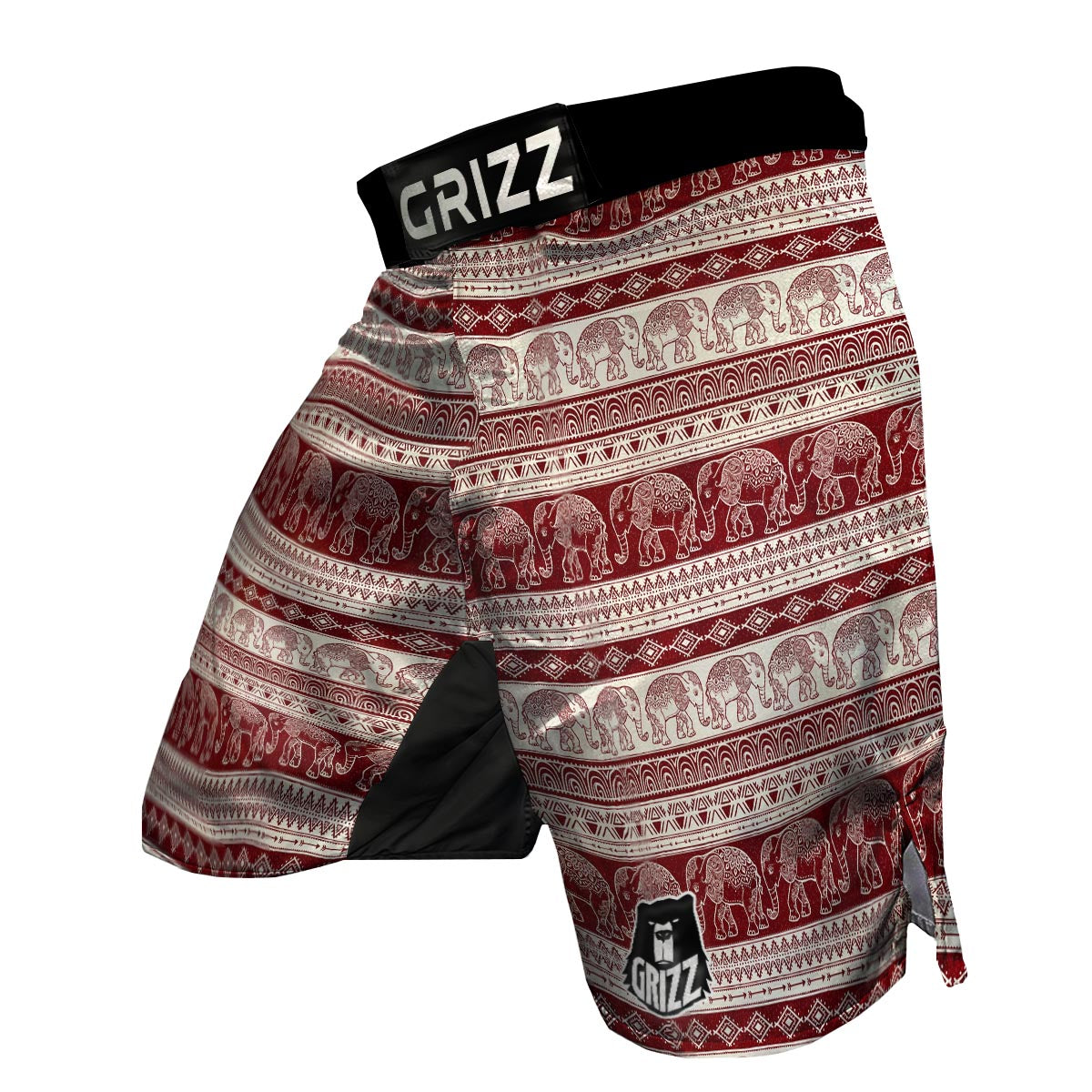 Red Aztec Elephant Pattern Print MMA Shorts-grizzshop