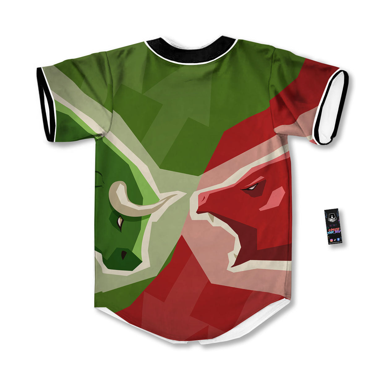 Red Bear And Green Bull Stock Print Baseball Jersey-grizzshop