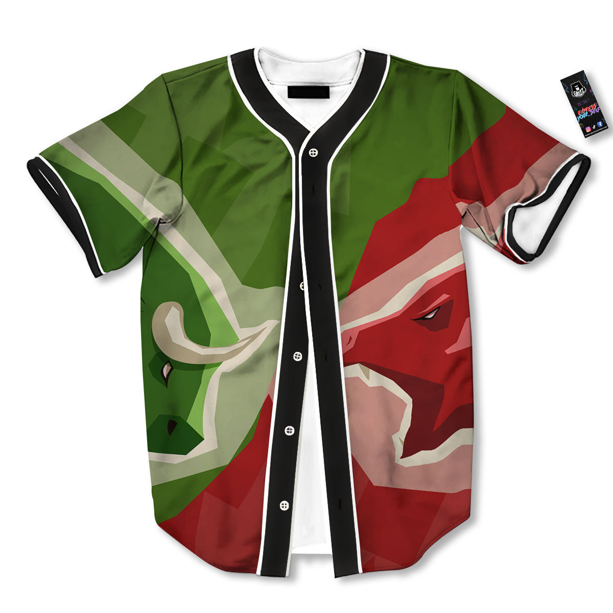 Red Bear And Green Bull Stock Print Baseball Jersey-grizzshop