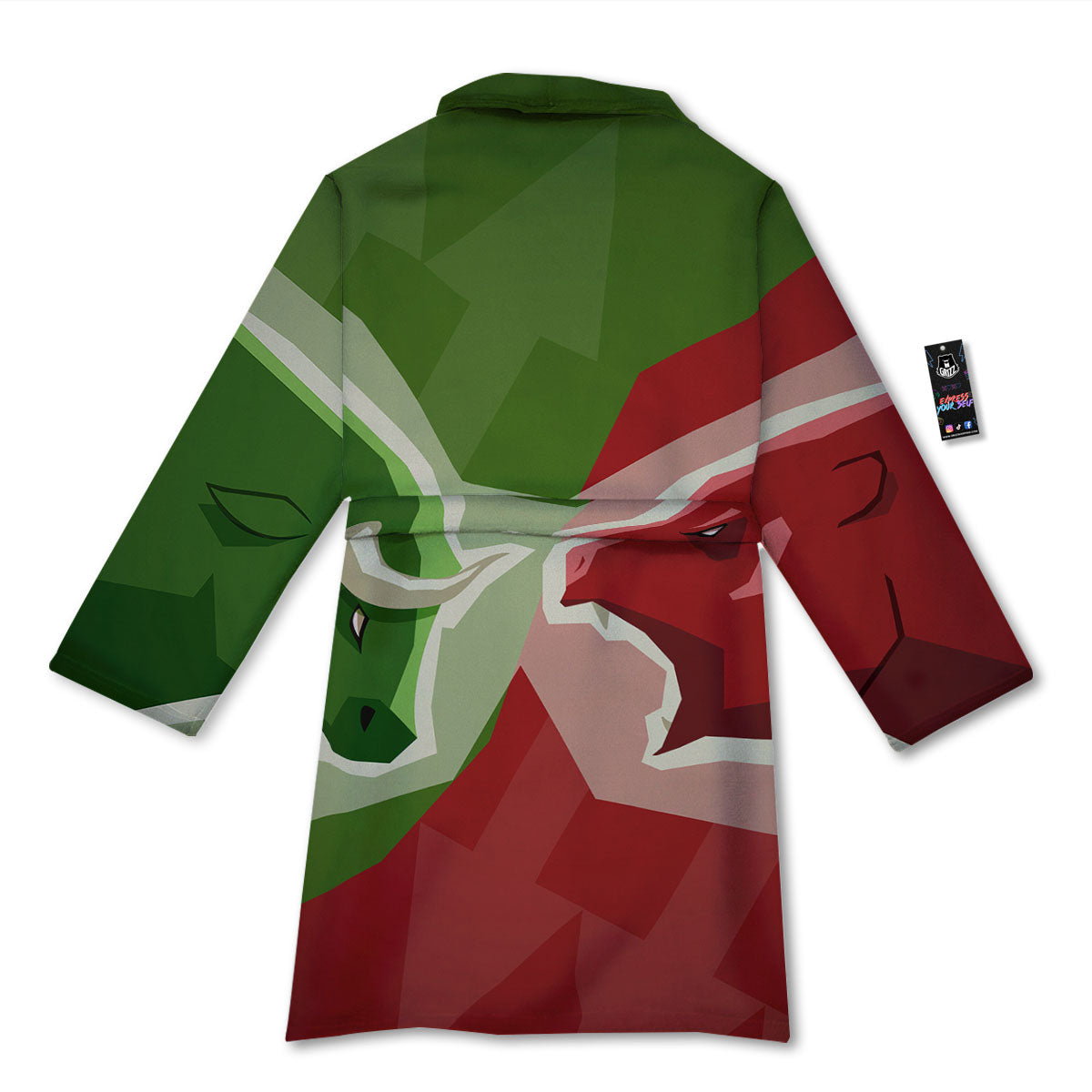 Red Bear And Green Bull Stock Print Bathrobe-grizzshop
