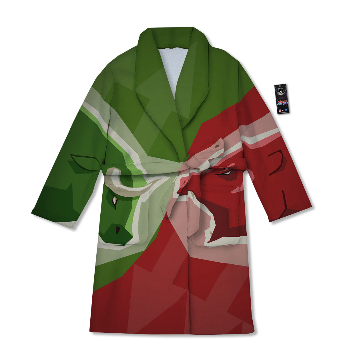 Red Bear And Green Bull Stock Print Bathrobe-grizzshop
