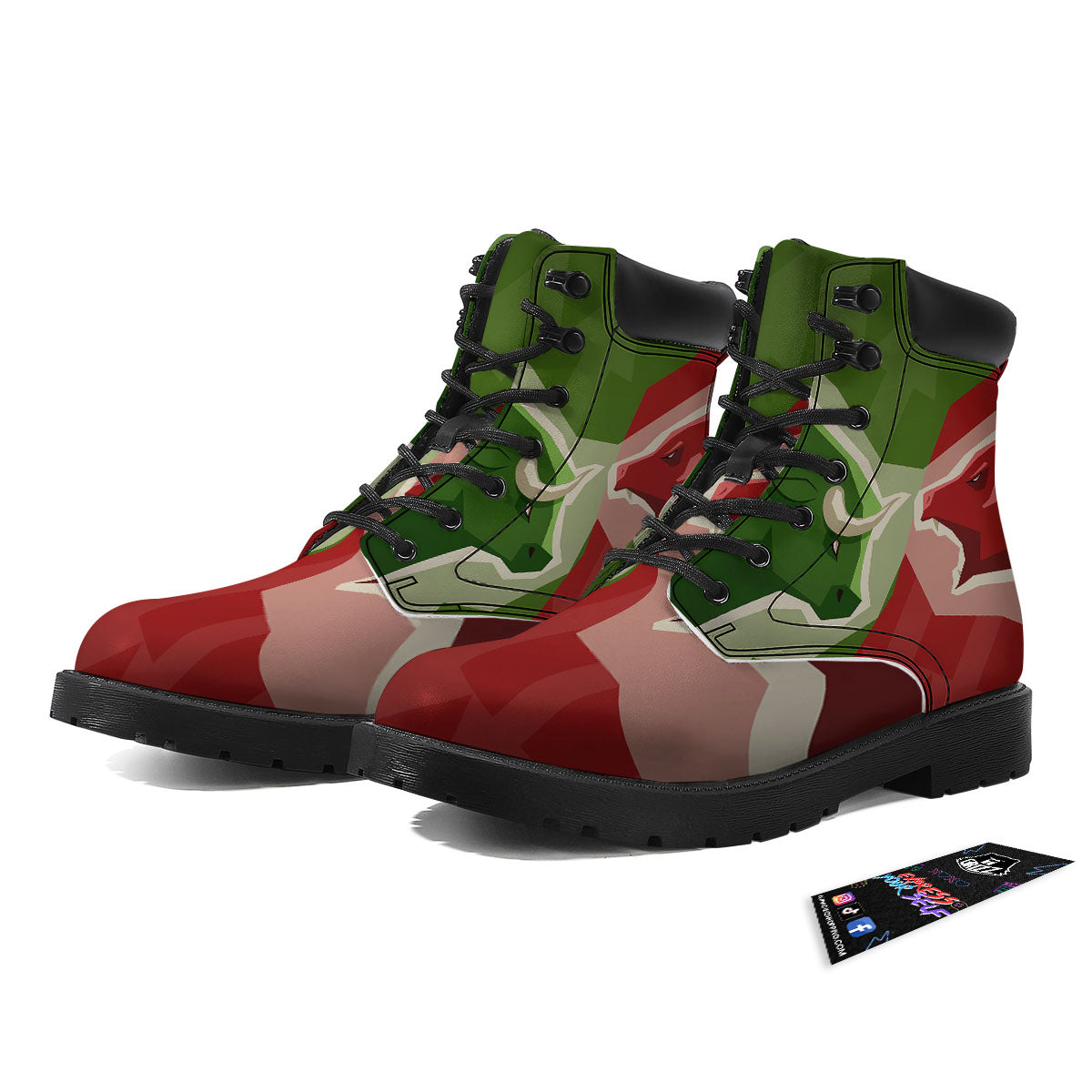 Red Bear And Green Bull Stock Print Boots-grizzshop