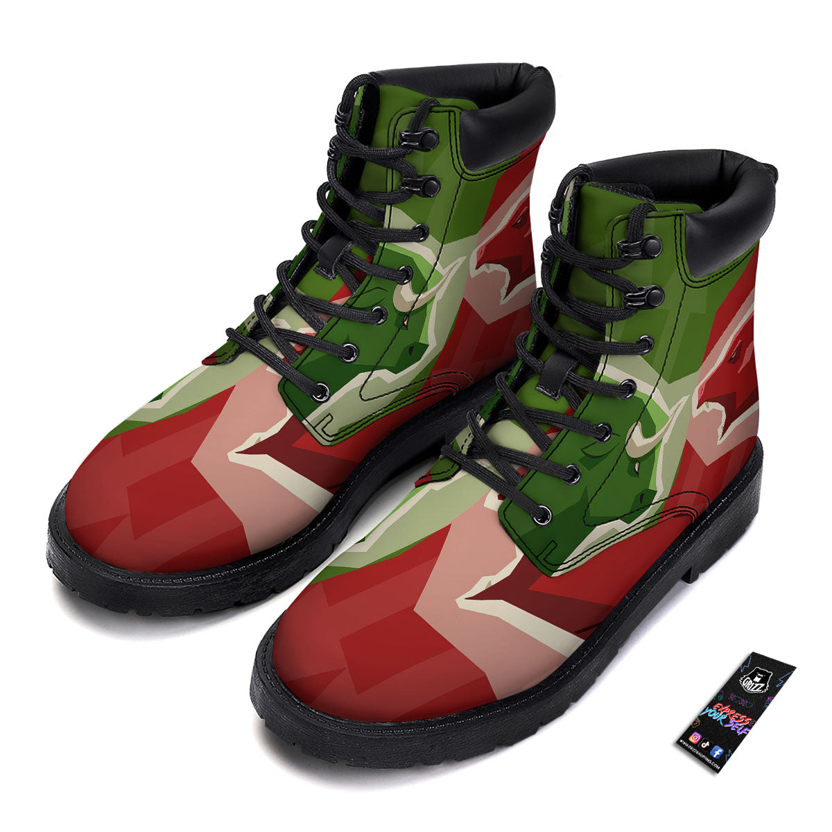 Red Bear And Green Bull Stock Print Boots-grizzshop