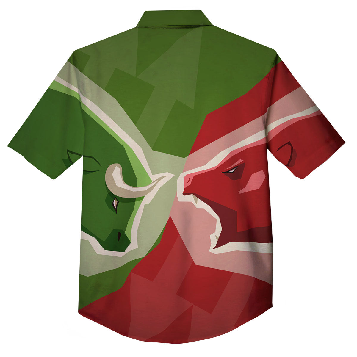 Red Bear And Green Bull Stock Print Button Up Shirt-grizzshop