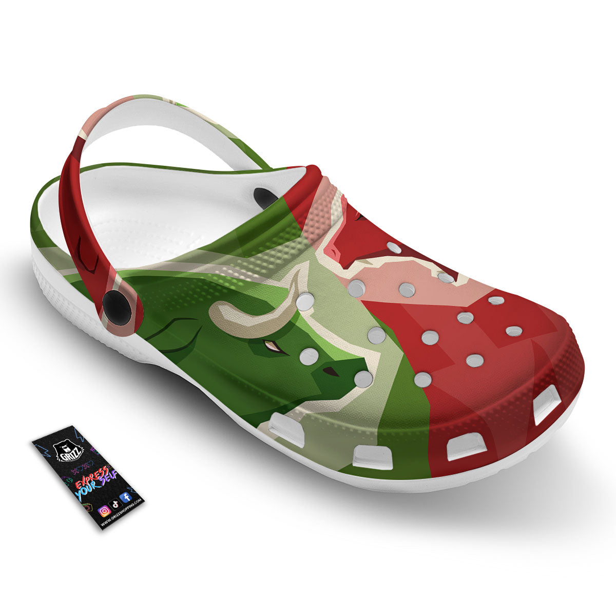 Red Bear And Green Bull Stock Print Clog-grizzshop