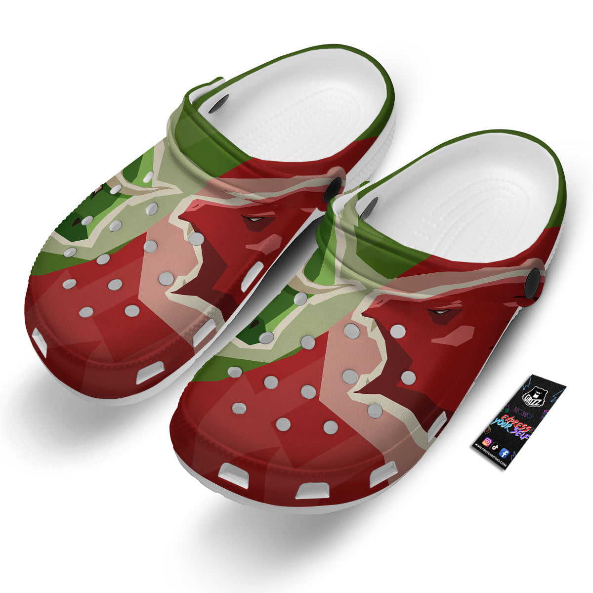Red Bear And Green Bull Stock Print Clog-grizzshop