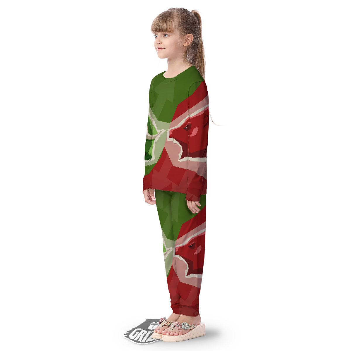 Red Bear And Green Bull Stock Print Kid's Pajamas-grizzshop