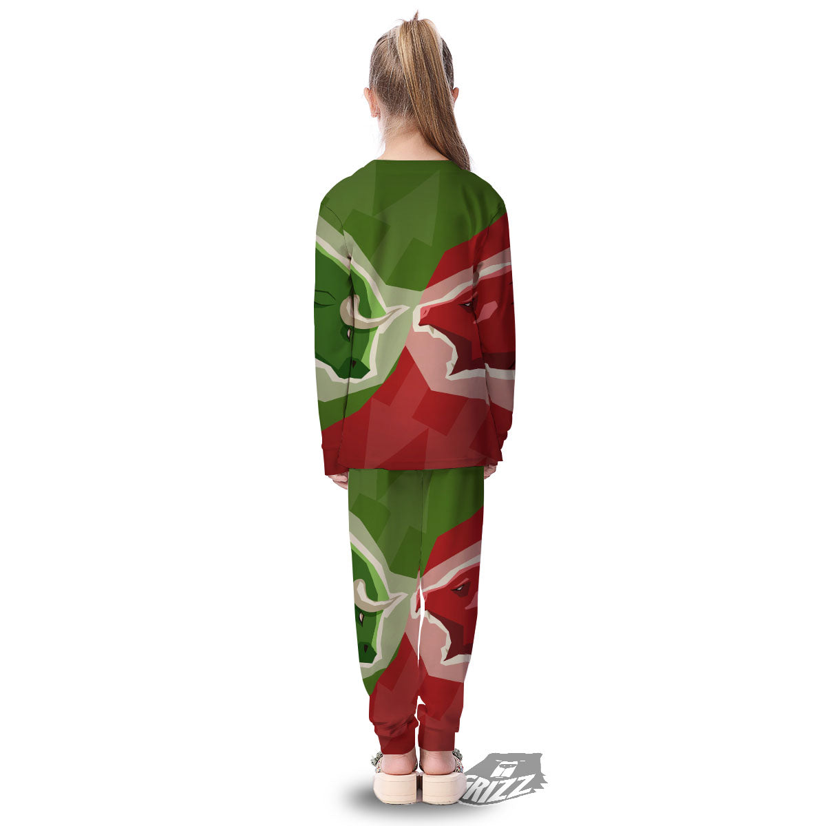 Red Bear And Green Bull Stock Print Kid's Pajamas-grizzshop