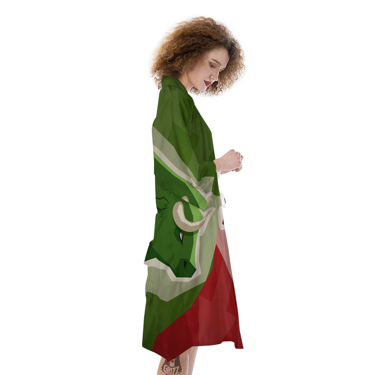 Red Bear And Green Bull Stock Print Kimono-grizzshop