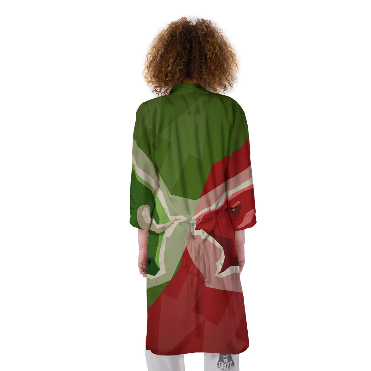 Red Bear And Green Bull Stock Print Kimono-grizzshop