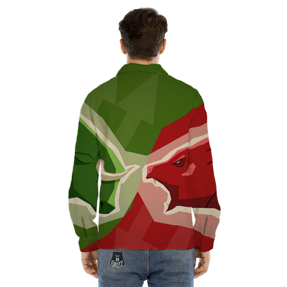 Red Bear And Green Bull Stock Print Men's Dress Shirts-grizzshop