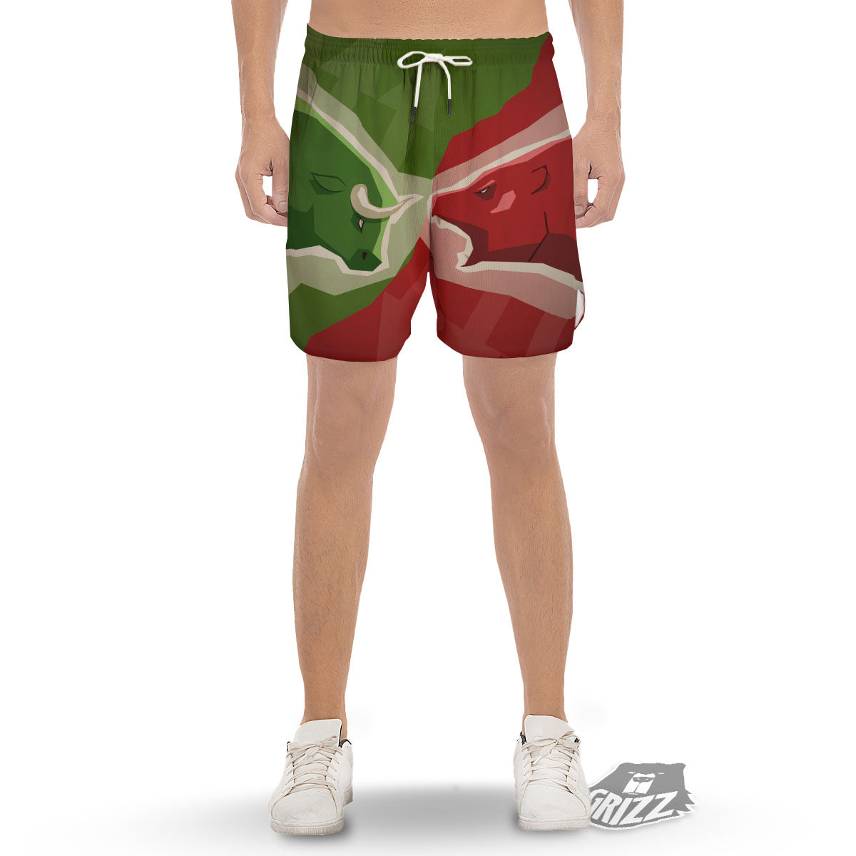 Red Bear And Green Bull Stock Print Men's Gym Shorts-grizzshop