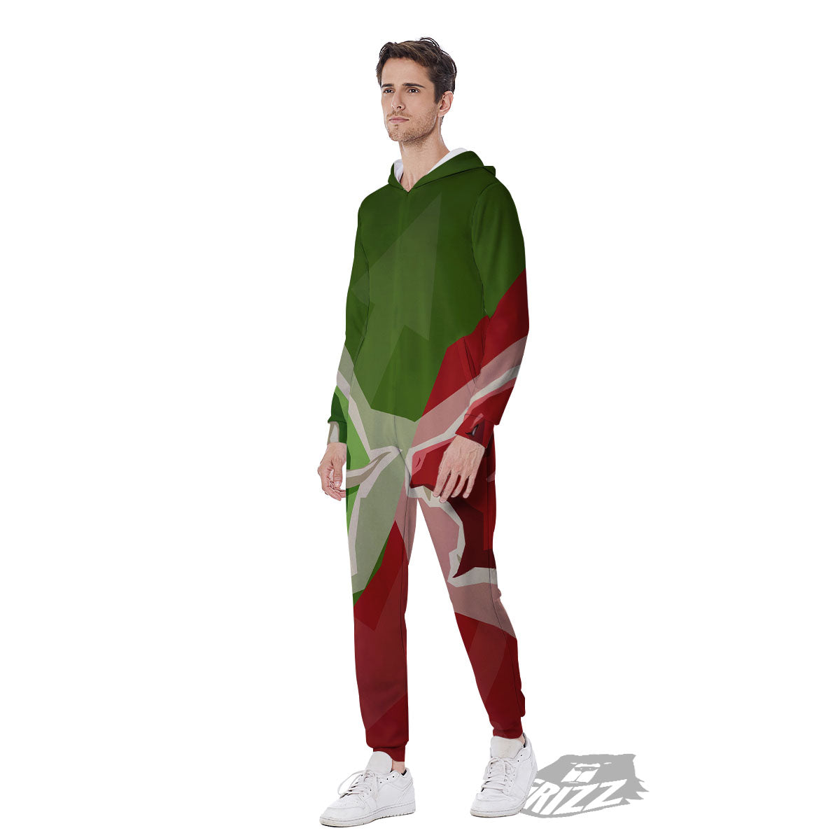 Red Bear And Green Bull Stock Print Men's Jumpsuit-grizzshop