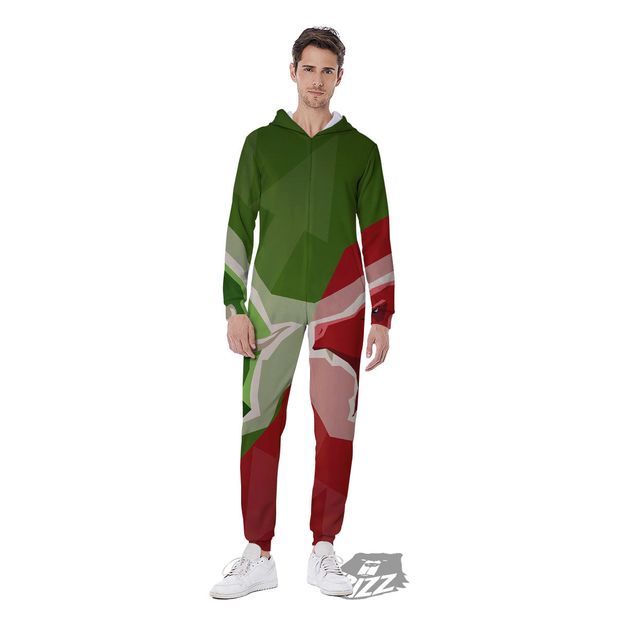 Red Bear And Green Bull Stock Print Men's Jumpsuit-grizzshop