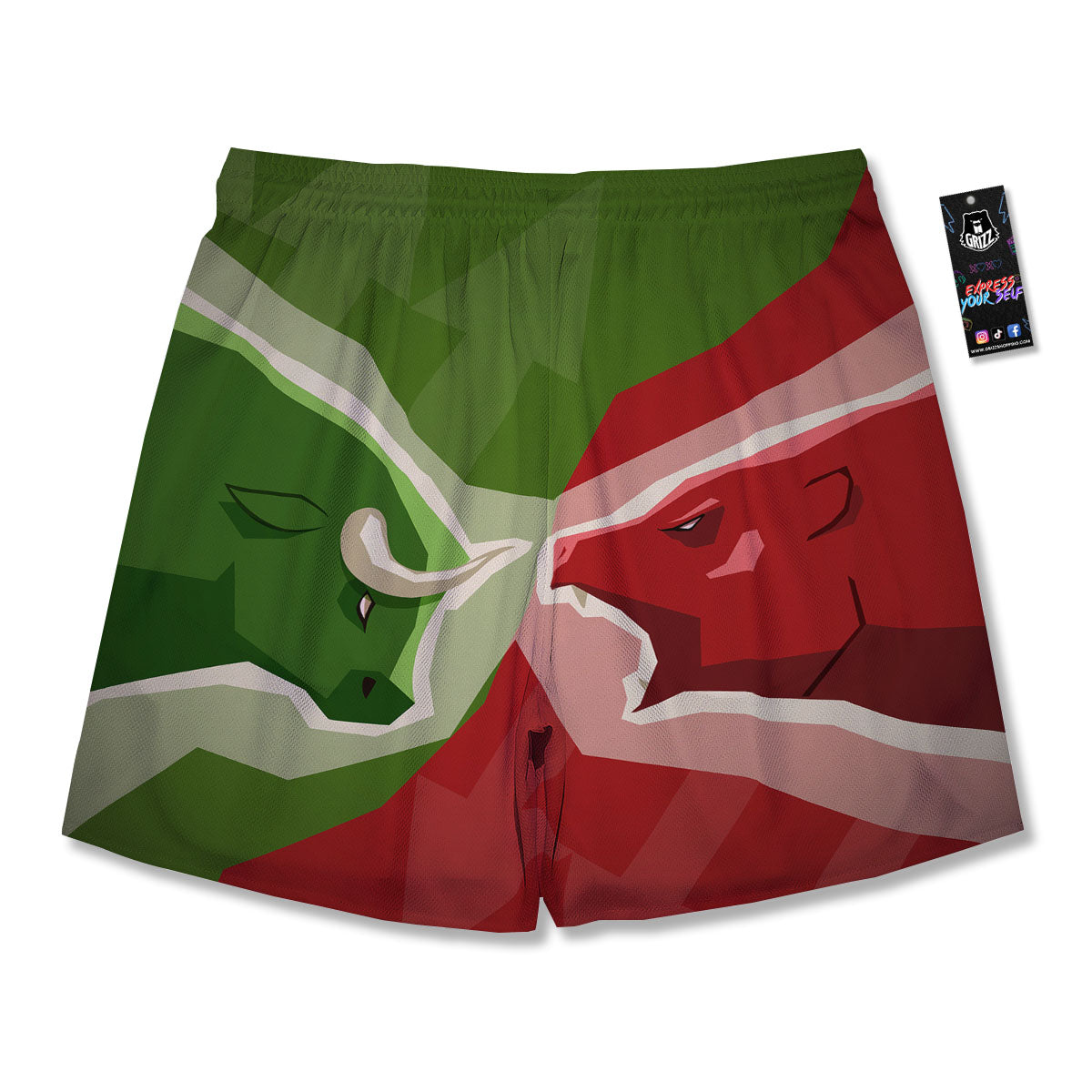 Red Bear And Green Bull Stock Print Men's Running Shorts-grizzshop