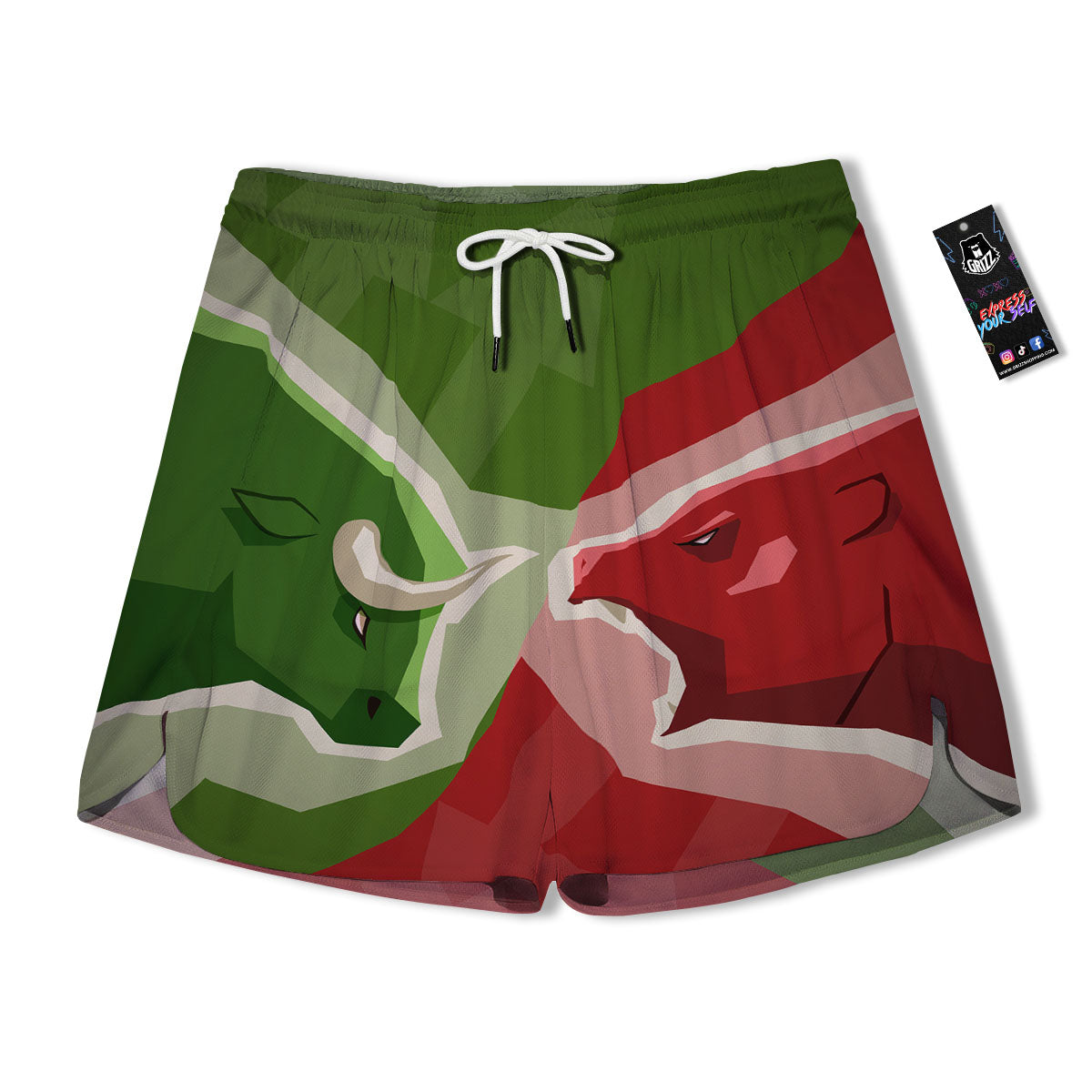 Red Bear And Green Bull Stock Print Men's Running Shorts-grizzshop