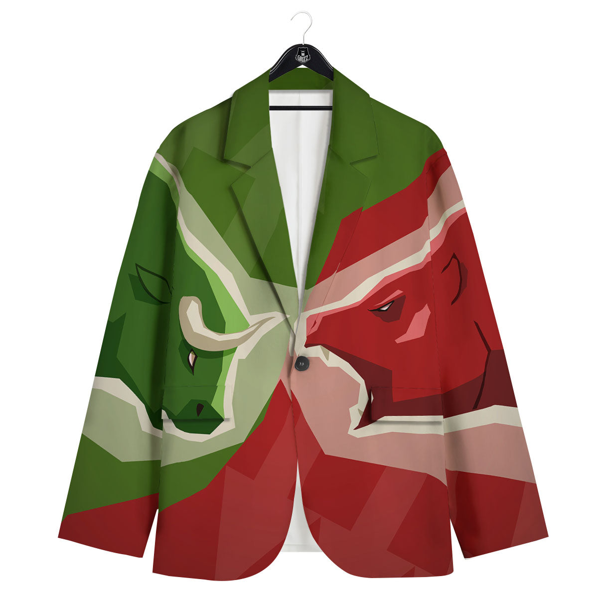 Red Bear And Green Bull Stock Print Men's Sport Coat-grizzshop