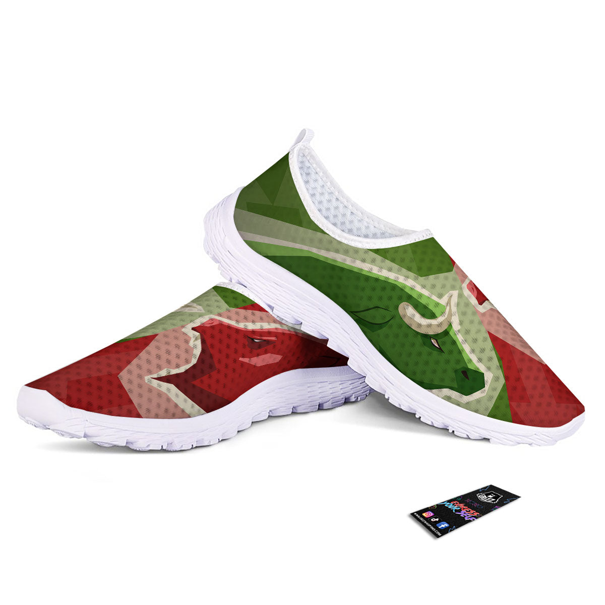 Red Bear And Green Bull Stock Print Nurse Shoes-grizzshop
