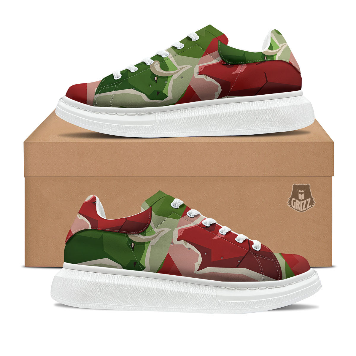 Red Bear And Green Bull Stock Print Platform Shoes-grizzshop