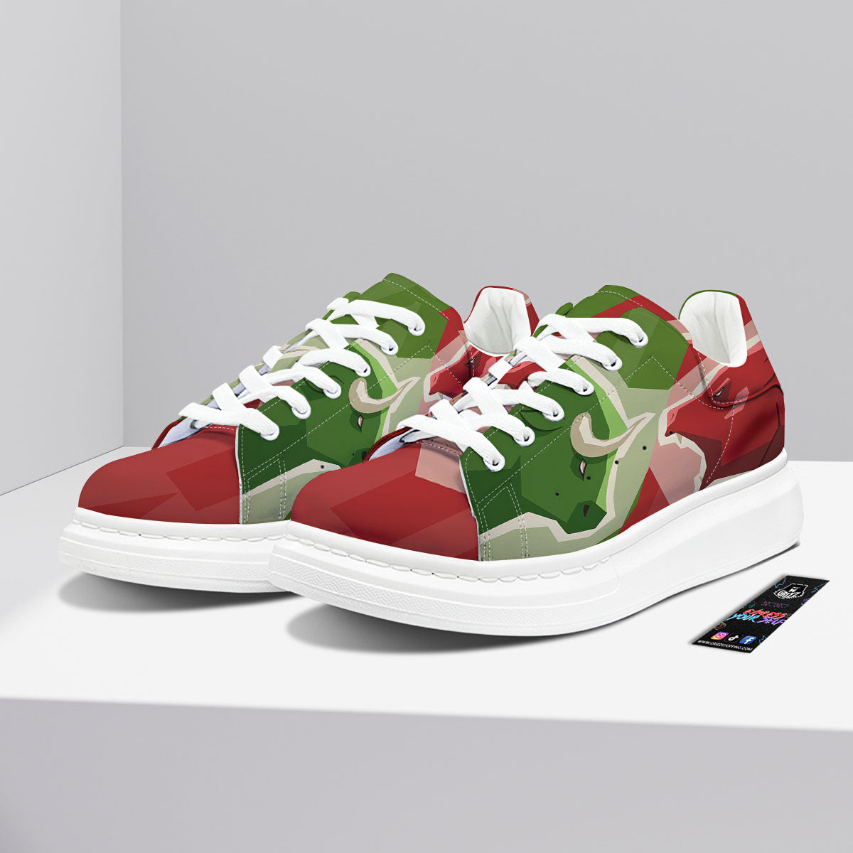 Red Bear And Green Bull Stock Print Platform Shoes-grizzshop