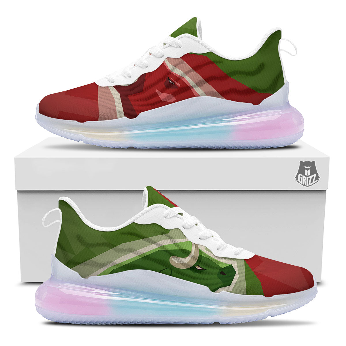 Red Bear And Green Bull Stock Print Running Sneakers-grizzshop