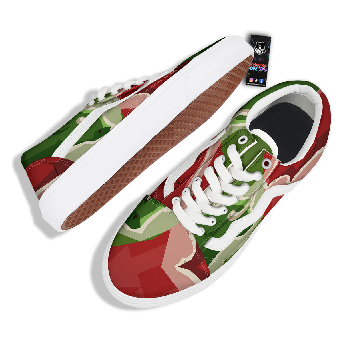 Red Bear And Green Bull Stock Print Skate Shoes-grizzshop