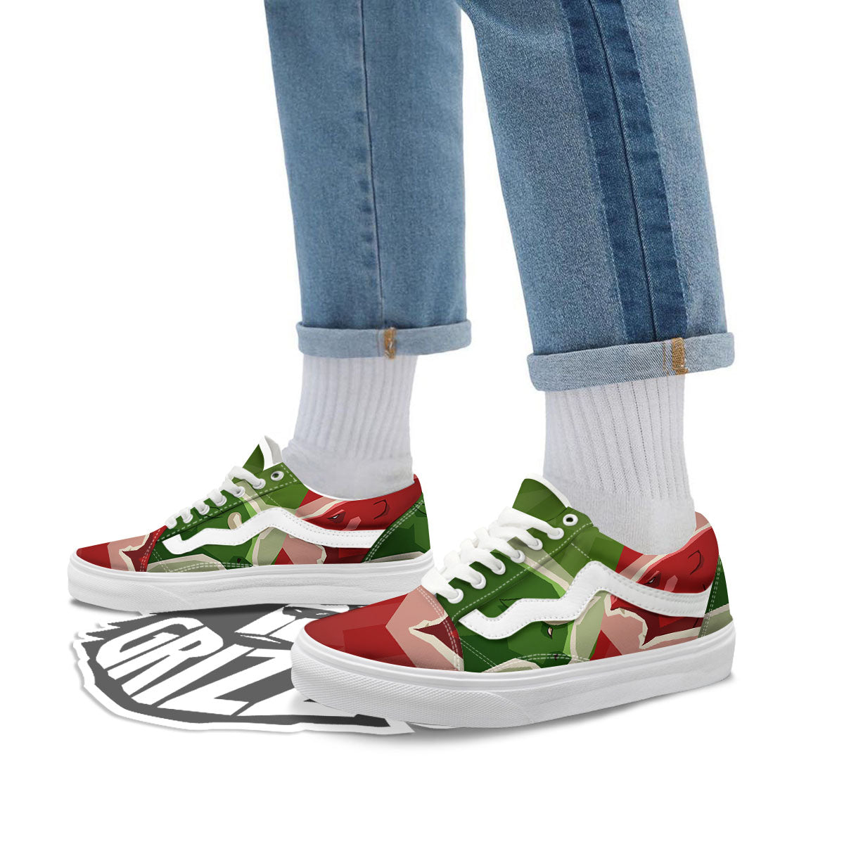 Red Bear And Green Bull Stock Print Skate Shoes-grizzshop