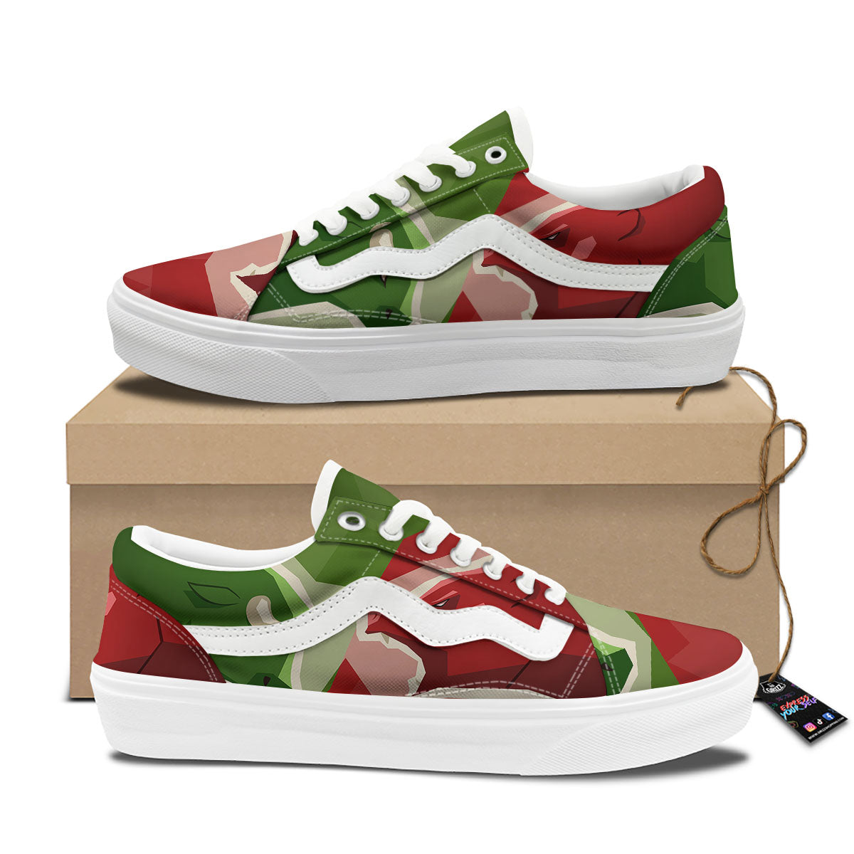 Red Bear And Green Bull Stock Print Skate Shoes-grizzshop