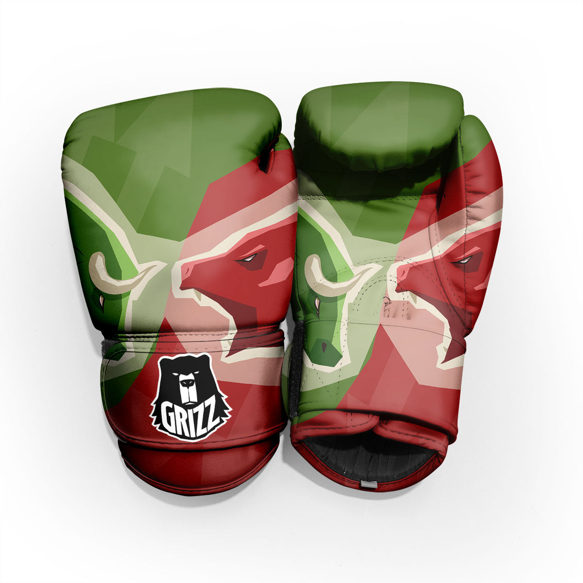 Red Bear And Green Bull Stock Print Pro Boxing Glove