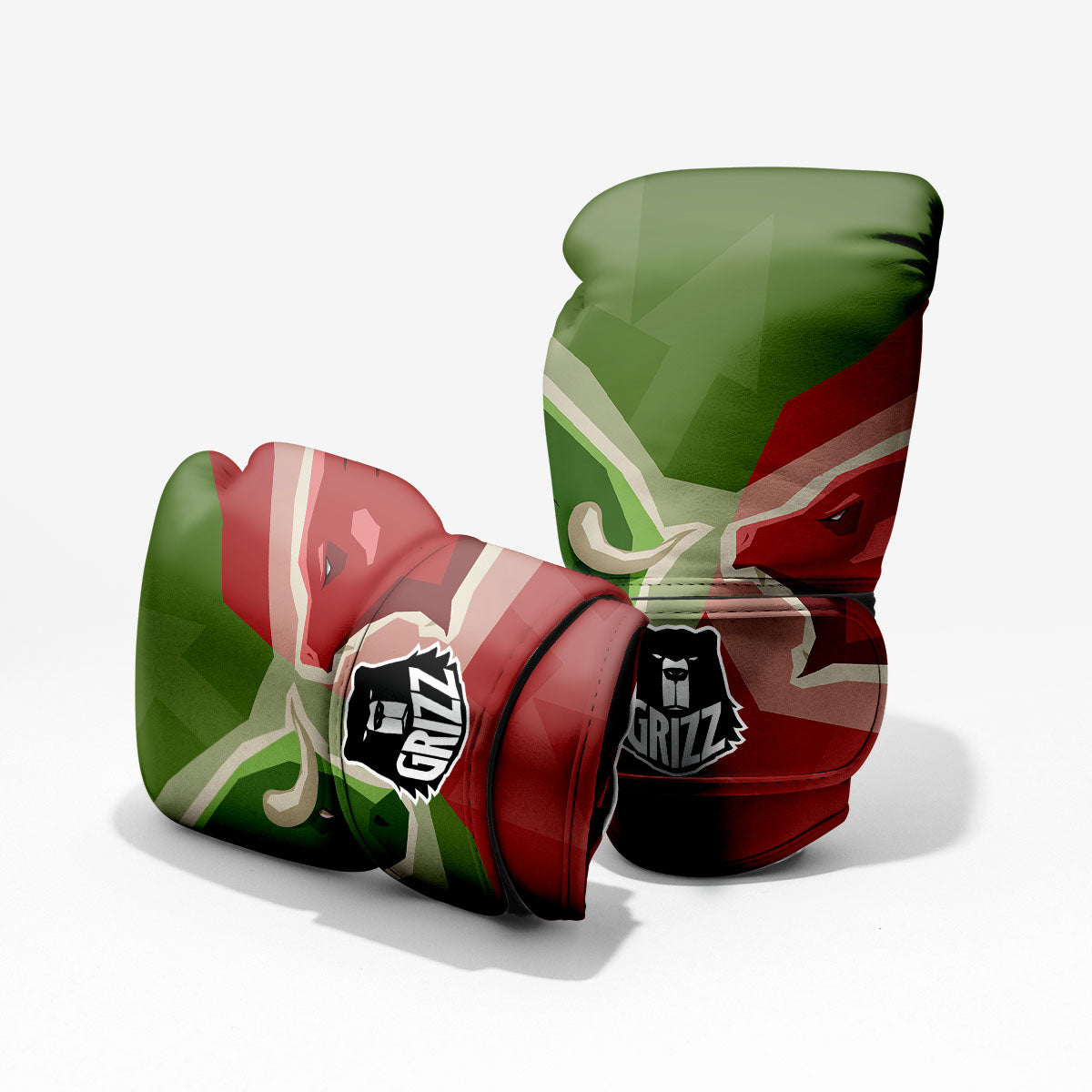 Red Bear And Green Bull Stock Print Pro Boxing Glove