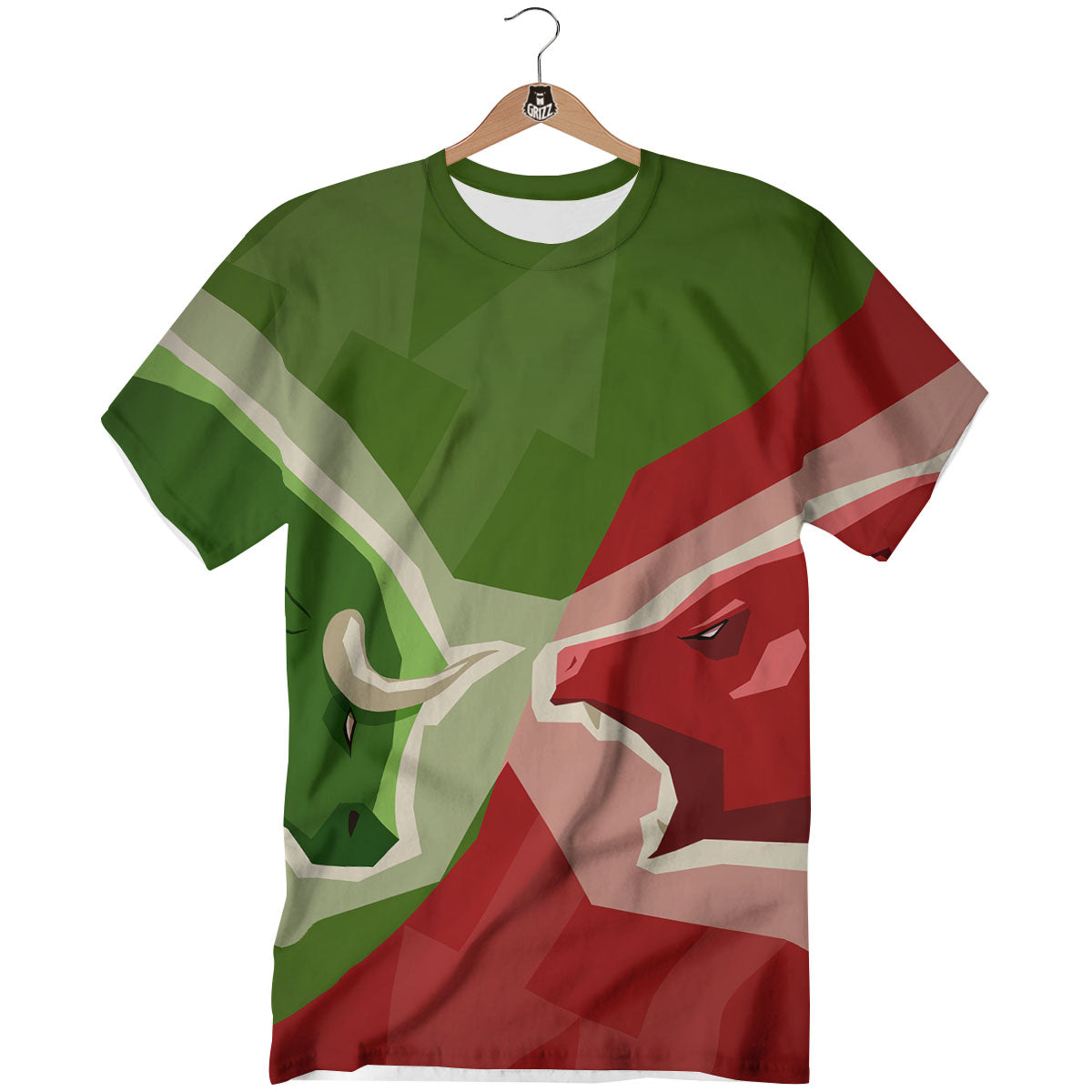Red Bear And Green Bull Stock Print T-Shirt-grizzshop