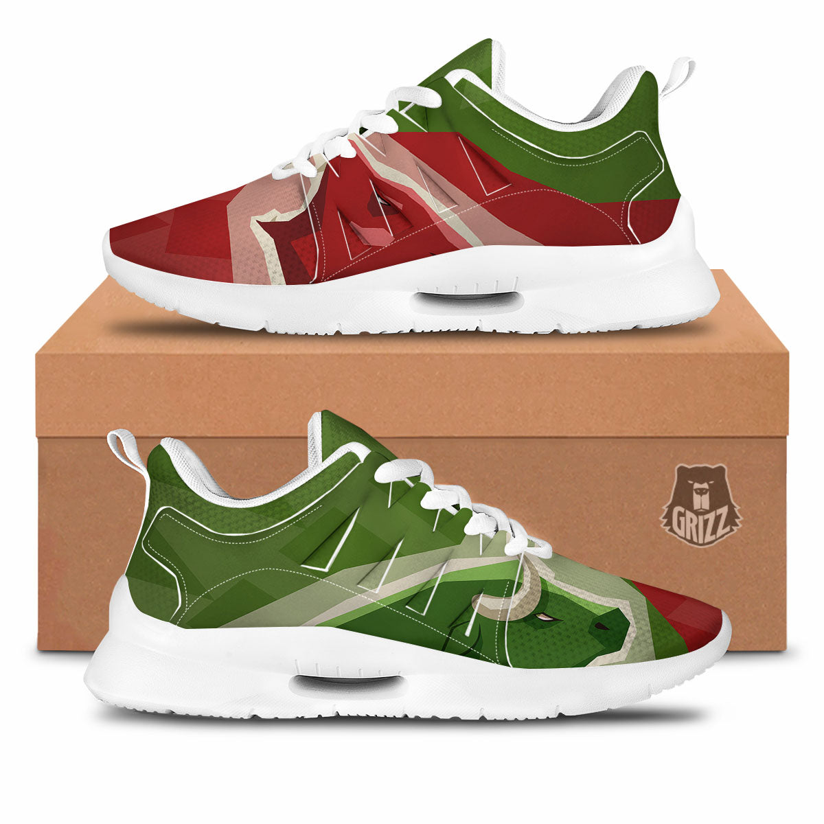 Red Bear And Green Bull Stock Print Tennis Shoes-grizzshop