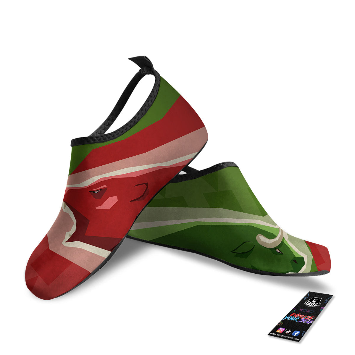 Red Bear And Green Bull Stock Print Water Shoes-grizzshop