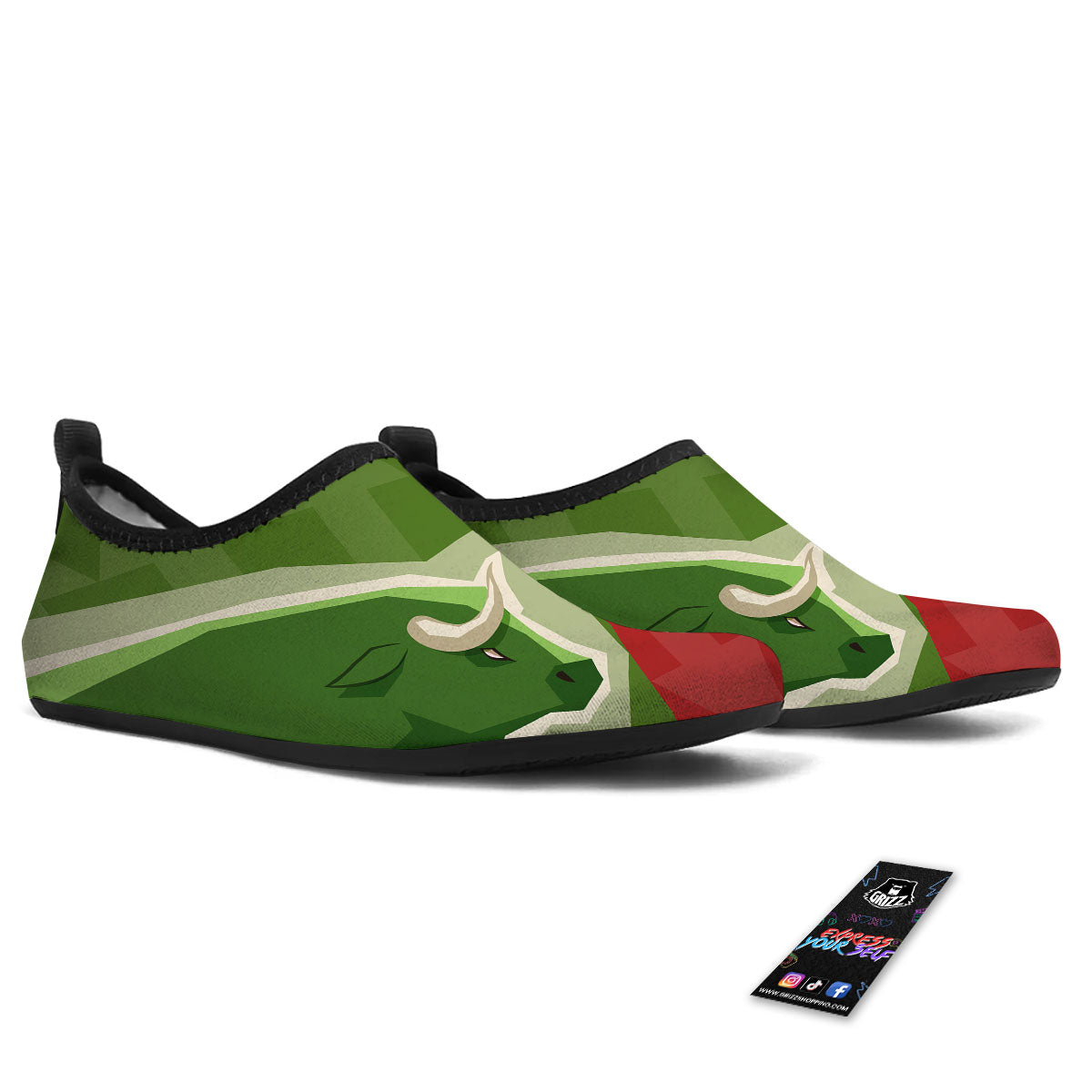 Red Bear And Green Bull Stock Print Water Shoes-grizzshop