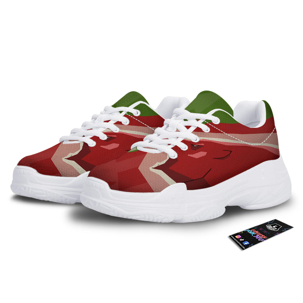 Red Bear And Green Bull Stock Print White Chunky Shoes-grizzshop