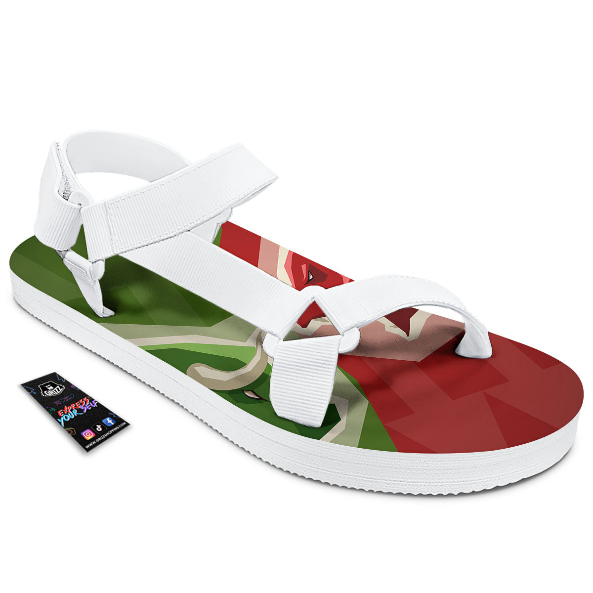 Red Bear And Green Bull Stock Print White Open Toe Sandals-grizzshop