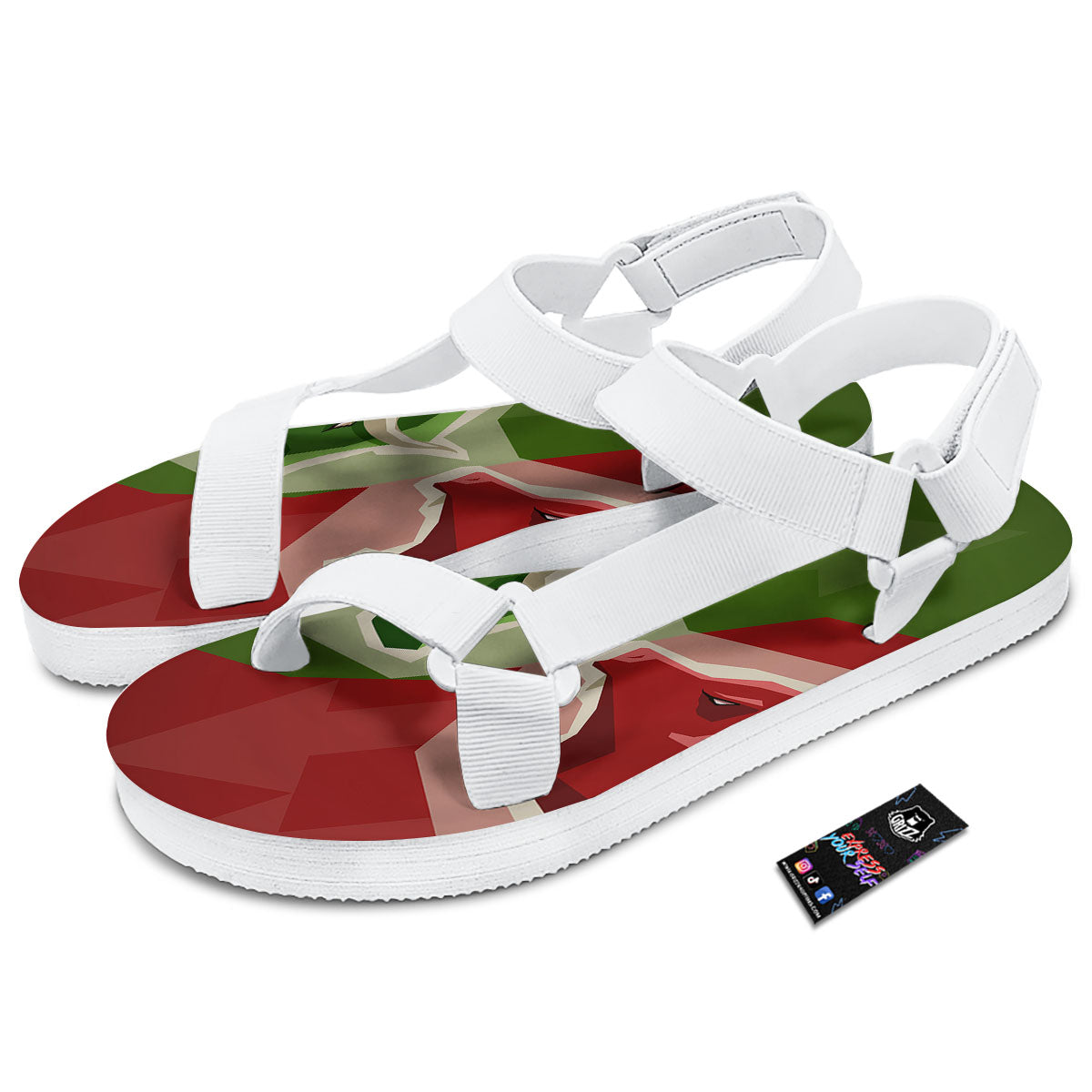 Red Bear And Green Bull Stock Print White Open Toe Sandals-grizzshop