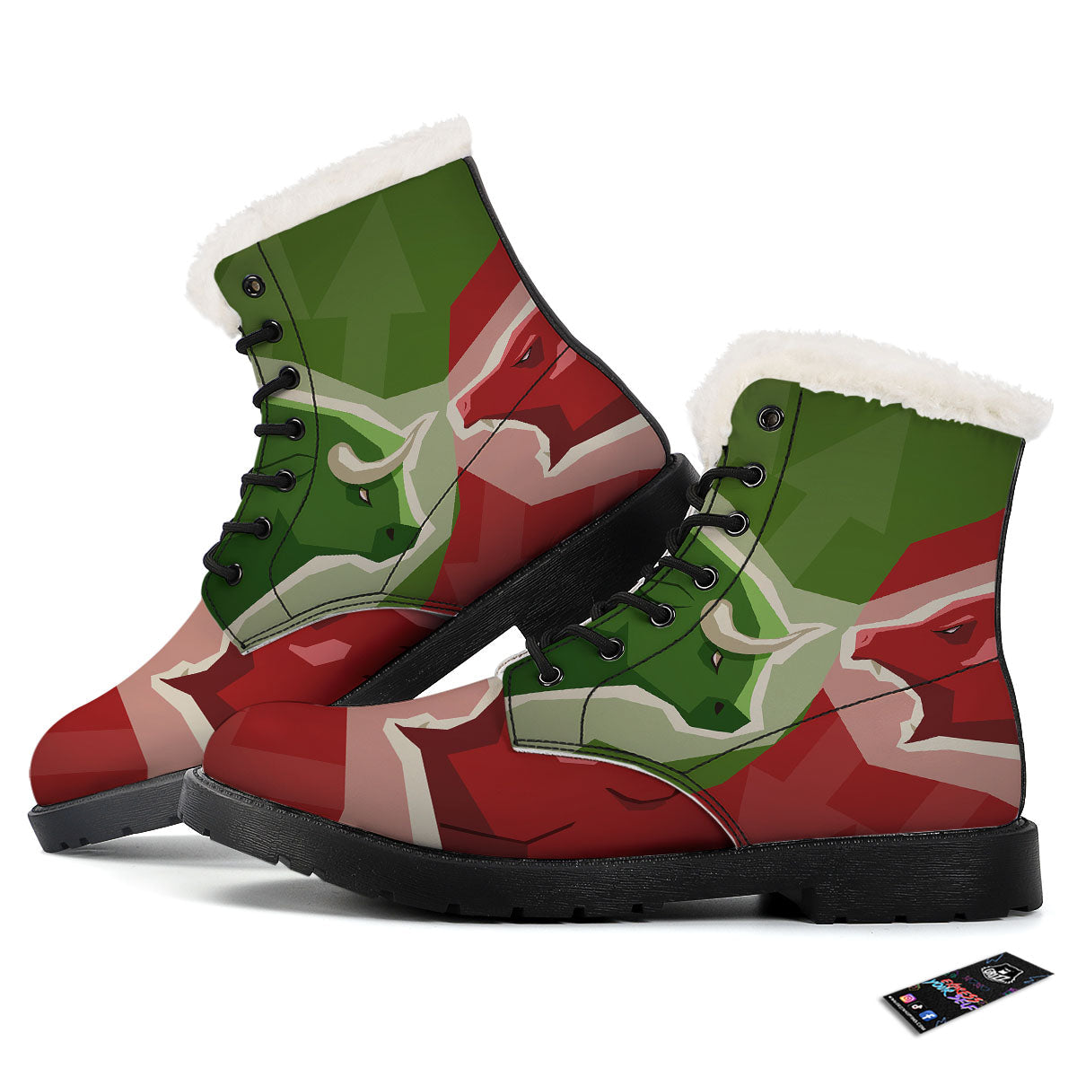 Red Bear And Green Bull Stock Print Winter Boots-grizzshop