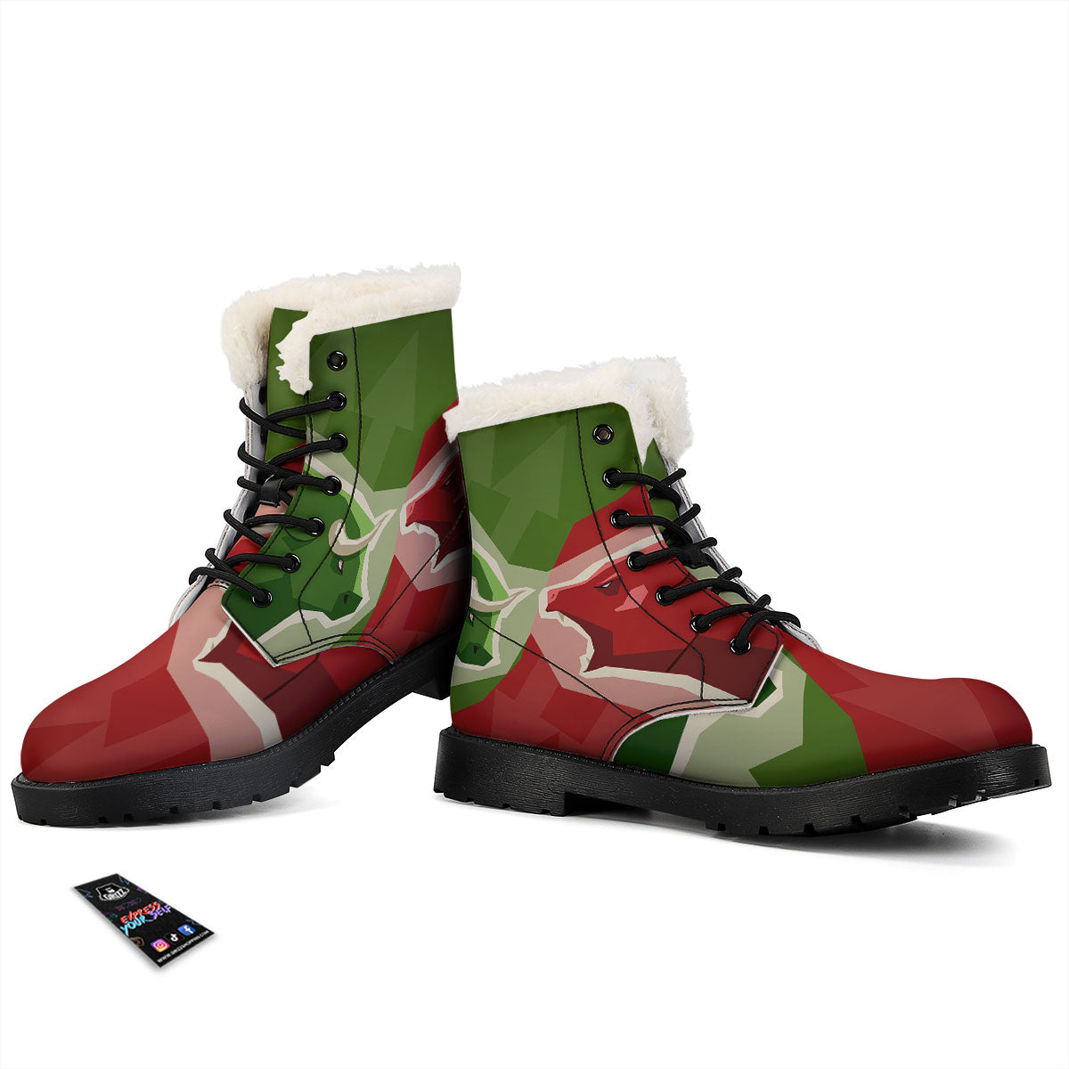 Red Bear And Green Bull Stock Print Winter Boots-grizzshop