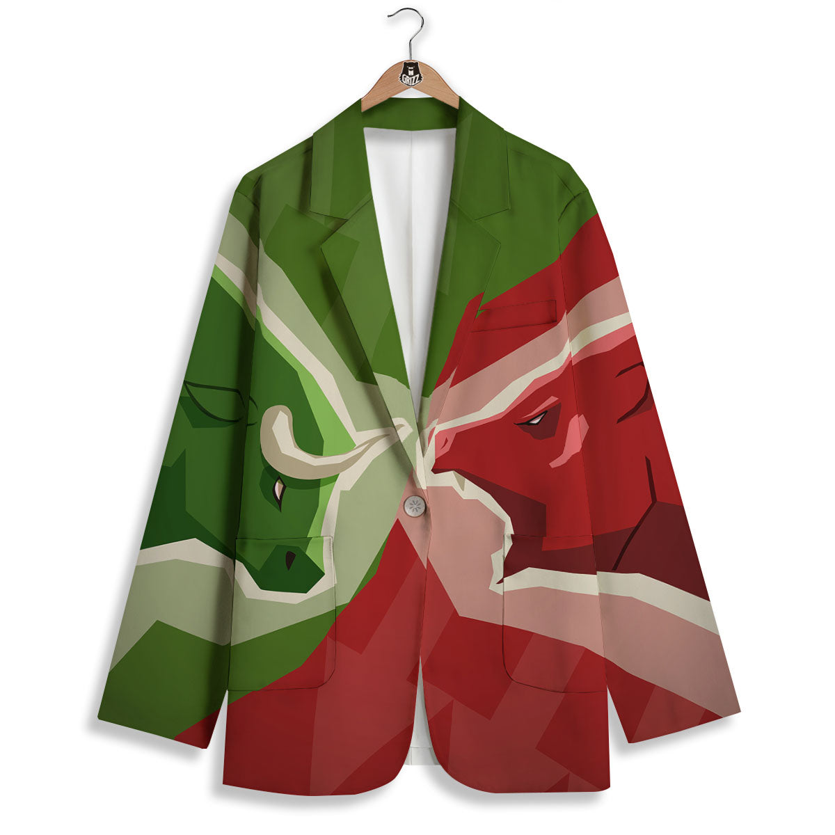 Red Bear And Green Bull Stock Print Women's Blazer-grizzshop