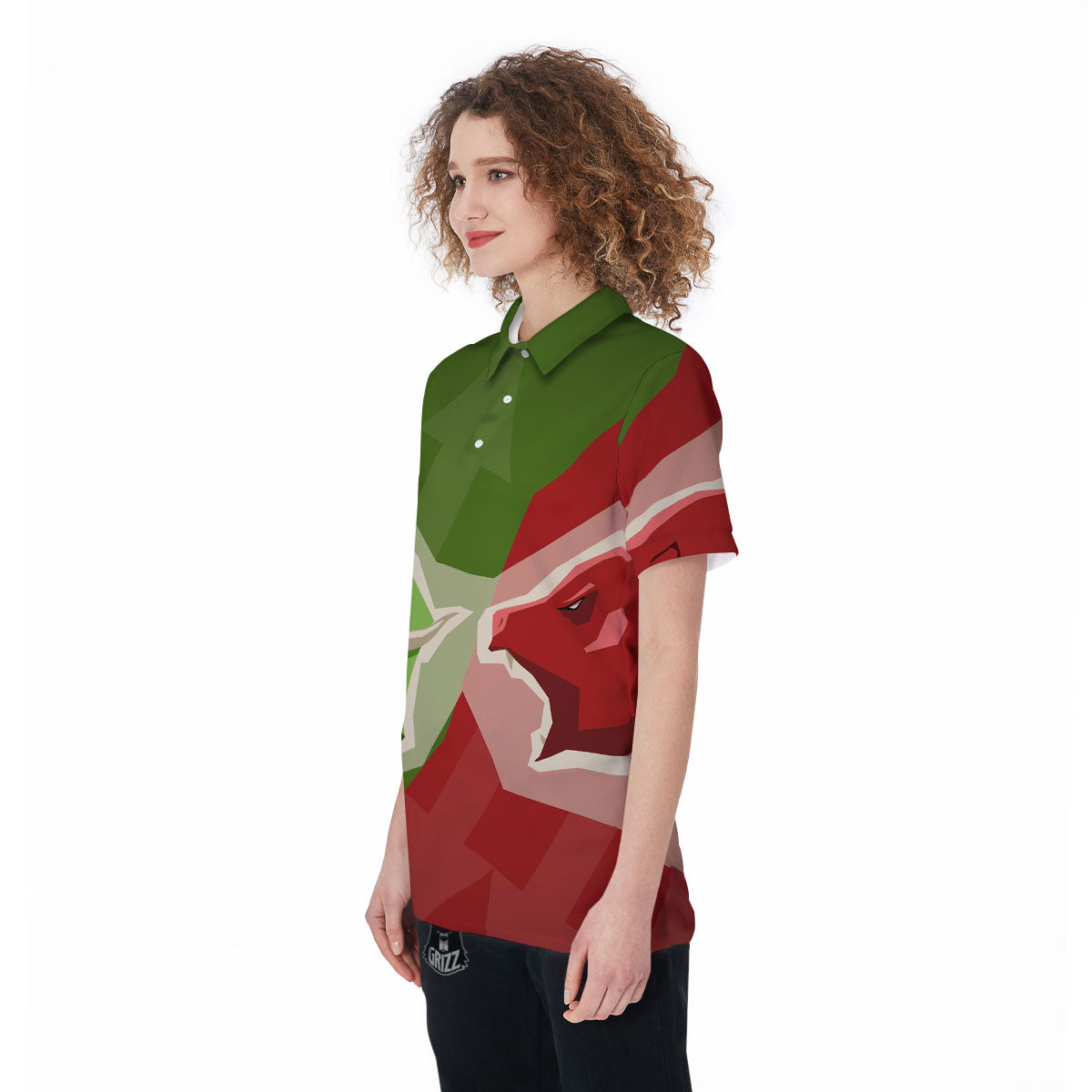 Red Bear And Green Bull Stock Print Women's Golf Shirts-grizzshop