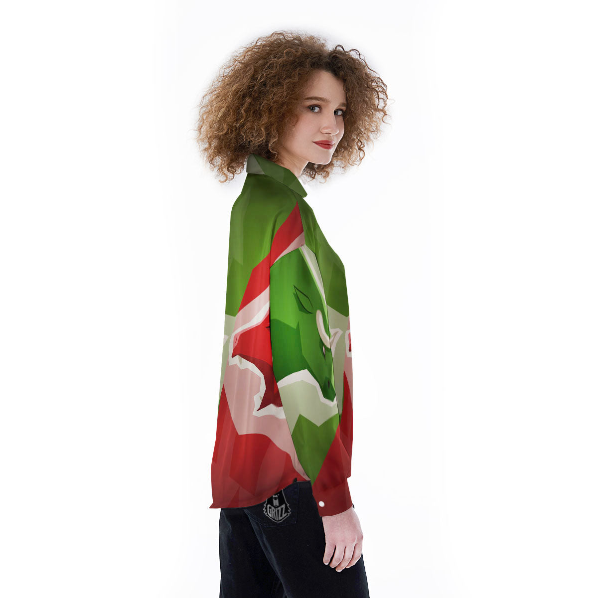 Red Bear And Green Bull Stock Print Women's Long Sleeve Shirts-grizzshop